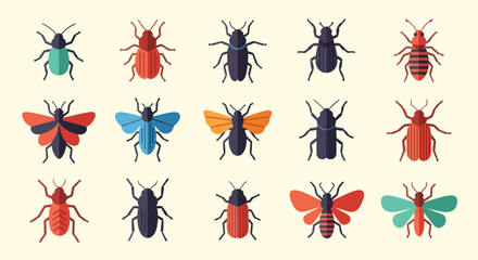 Colorful insect illustrations on neutral background © Corvus
