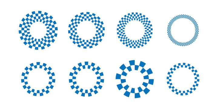 Geometric Checkerboard Circles &ndash; Radial Checkered Rings and Round Pattern Vector Set
