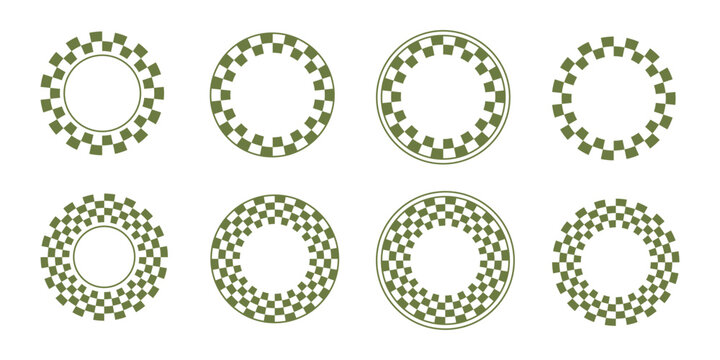 Checkered Circle Elements &ndash; Radial Checkerboard Pattern, Geometric Round Vector Pack