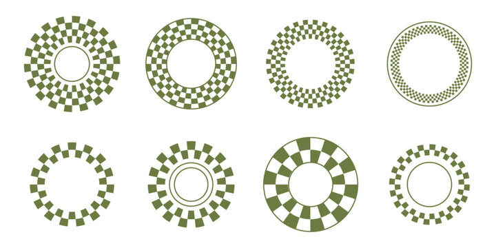 Checkered Circle Elements &ndash; Radial Checkerboard Pattern, Geometric Round Vector Pack