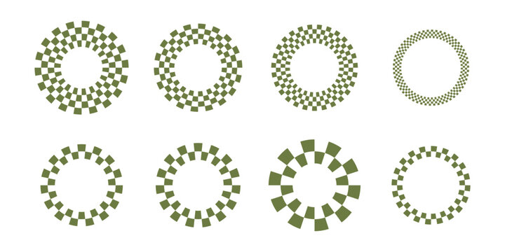 Circular Checkerboard Patterns &ndash; Checkered Rings, Radial Shapes Abstract Vector Set.eps10