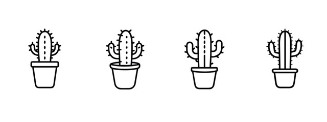 Cactus pot web line icons set desert plant home garden decoration & more vector illustration with editable stroke © Purnima
