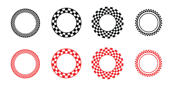 Circular Checkerboard Patterns &ndash; Checkered Rings, Radial Shapes Abstract Vector Set.eps10