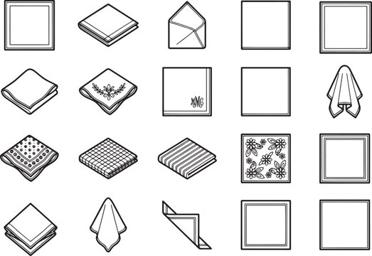 An elegant illustration collection of folded, unfolded handkerchiefs, capturing their versatility and classic design, ideal for a wide range of creative projects and designs.