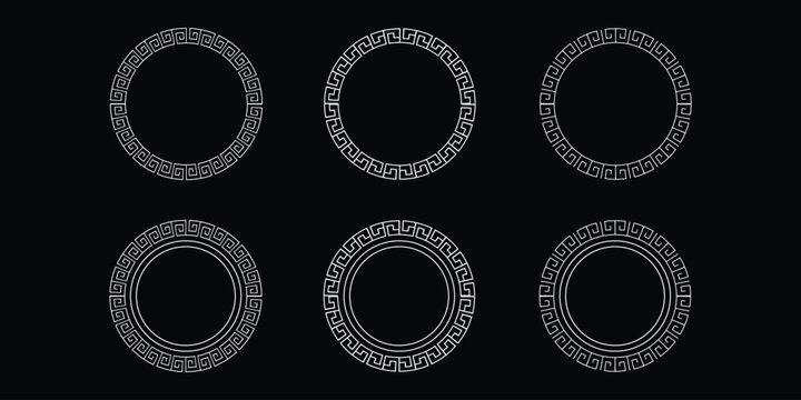 Greek Meander Border Set &ndash; Circular Key Pattern, Classic Ornament Frame Vector Collection