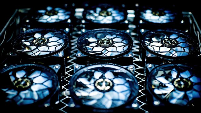 Array of Parallel Processing Units with Intricate Cooling Fans