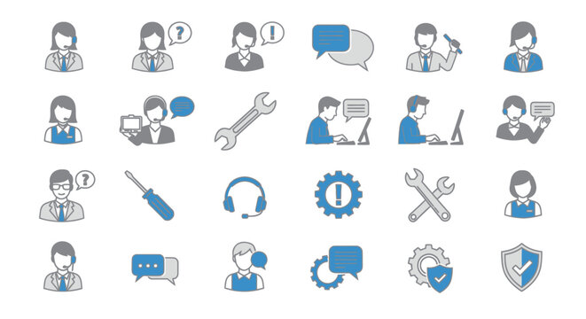 Customer Service and Technical Support Icon Set for Call Center and Help Desk