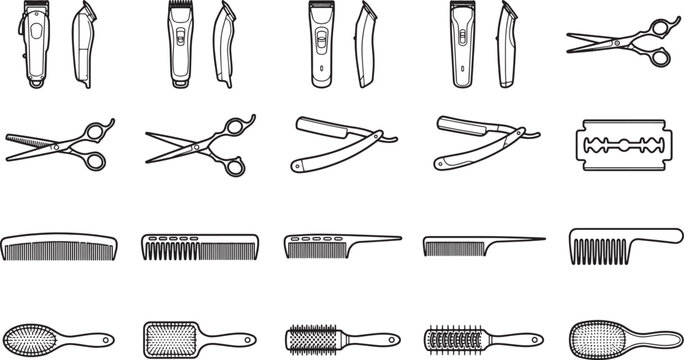 A comprehensive illustration of barber shop tools, showcasing clippers, scissors, combs, and razors, capturing the essence of grooming and style.