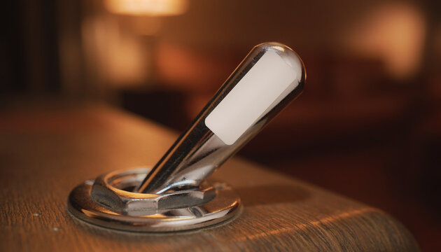 Firefly Macro Shot of an Electrical Switch Lever on Wooden Surface in Warm Lighting