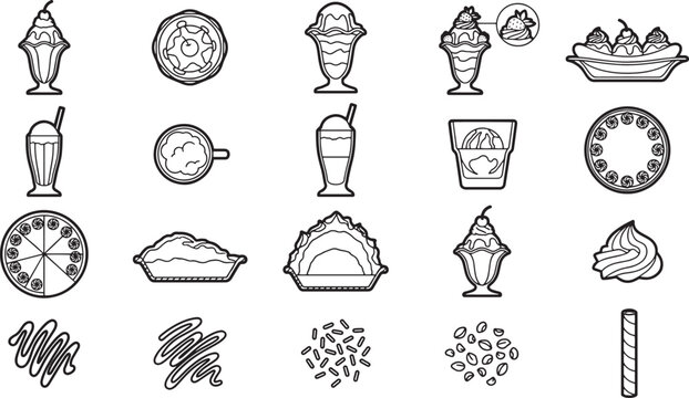 A delicious collection of dessert icons with various ice cream treats, capturing the artistry of culinary delight.
