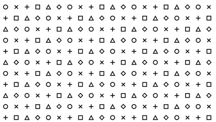 Fototapeta premium Geometric monochrome vector background with repeating minimal symbols pattern in clean black and white abstract style