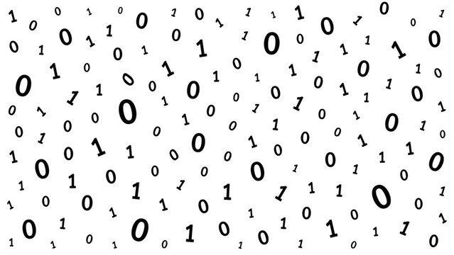 Binary rain vector background with zeros and ones scattered in random layout on white background clean black and white minimal digital style