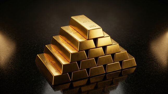 Pyramid stack of gold bar wealth and precious metal