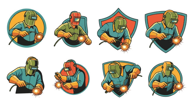Welder set illustrated collection of professional craftsmanship badges