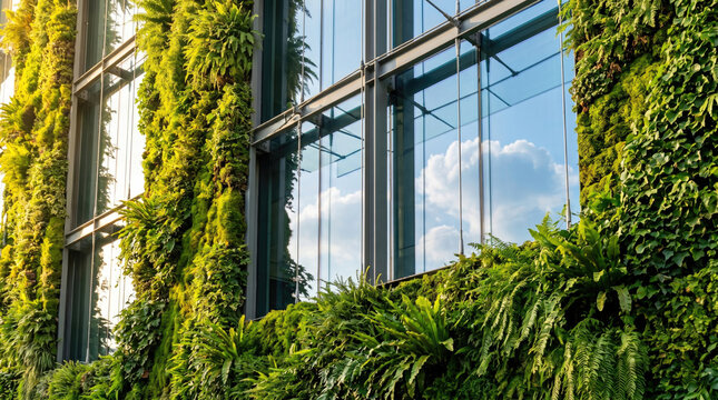 Eco friendly green wall on modern building facade