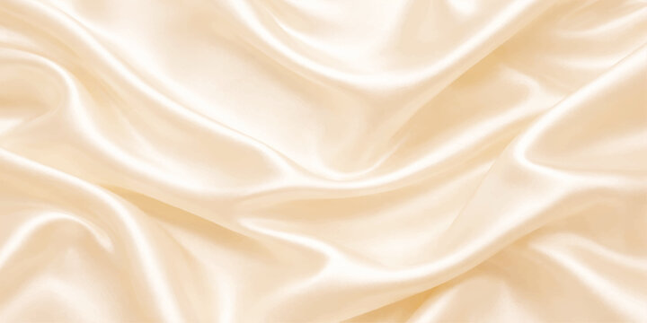 Luxurious soft beige and peach pastel satin swirl texture with flowing silky waves, smooth glossy folds and gentle curves, creating an elegant abstract fabric backdrop with modern minimal aesthetic