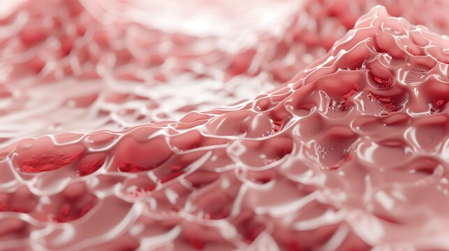 Necrotizing Fasciitis: 3D render of human tissue surface with subtle necrotic progression, smooth textures, minimal detail emphasis, controlled soft lighting, shallow depth of field