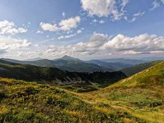 Fototapeta premium Panoramic View of Hoverla and Petros Peaks Carpathian Mountains Ukraine