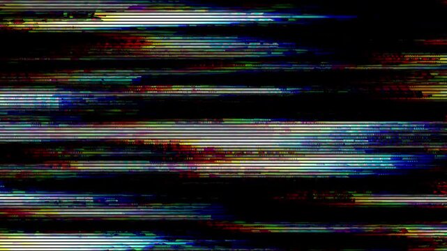 Analog no signal old tv screen with subtle shake and colorful glitch scanlines.