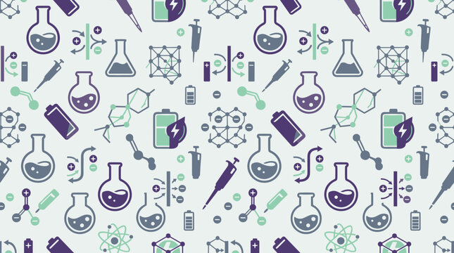 Seamless pattern of scientific research icons for energy storage and chemistry