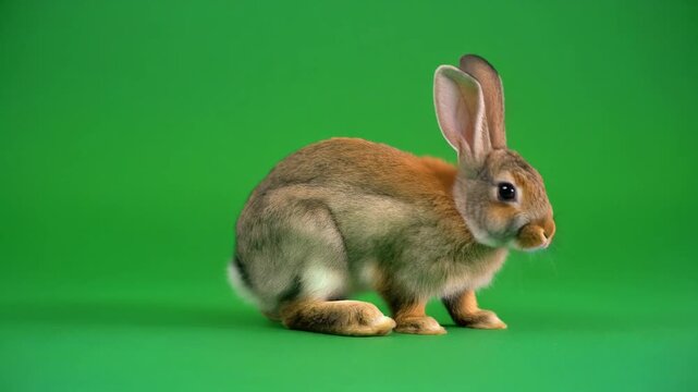 Rabbit Hopping on a Green Screen for Animal Studies and Interactive Media Designs an Animated Pet Rabbit for Advertisement