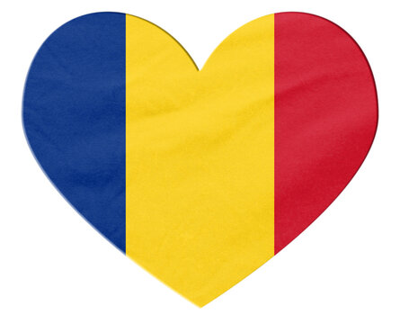 Romania flag heart shape national love concept