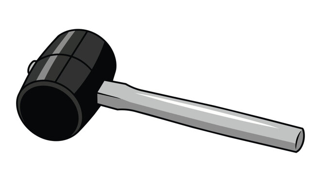Black rubber mallet hammer with grey handle for construction and manual work isolated illustration