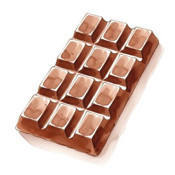Watercolor of a rectangular milk chocolate bar with segments