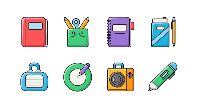 Colorful stationery icons set