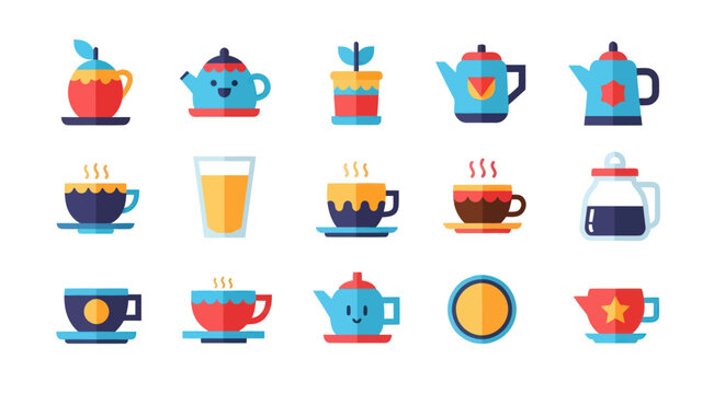 Colorful tea and beverage icons