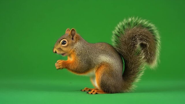 Squirrel Motion Sequence Charming Animated Rodent Eating on Green Screen for Creative Projects