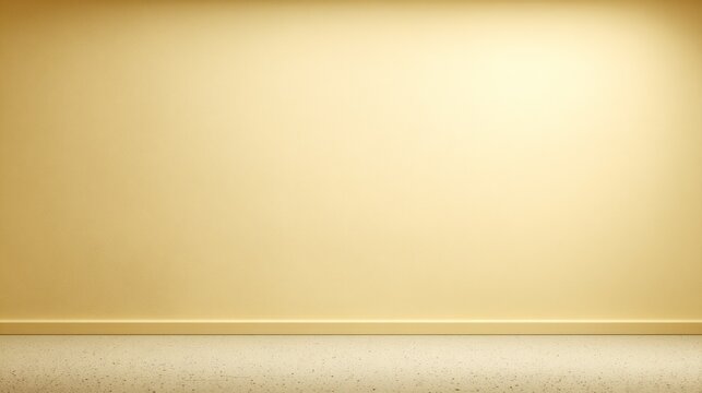 Illuminated pale yellow interior wall meets a textured neutral floor with a simple baseboard.