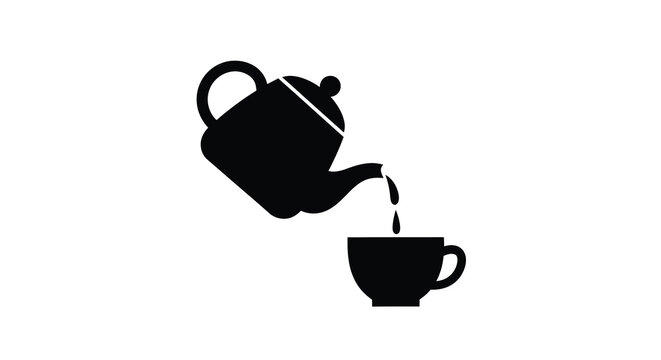 Teapot pouring into teacup black silhouette on a white background