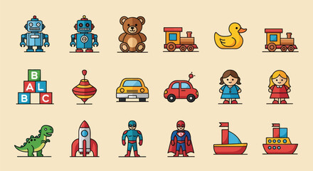 Colorful toy collection illustration © Cracker