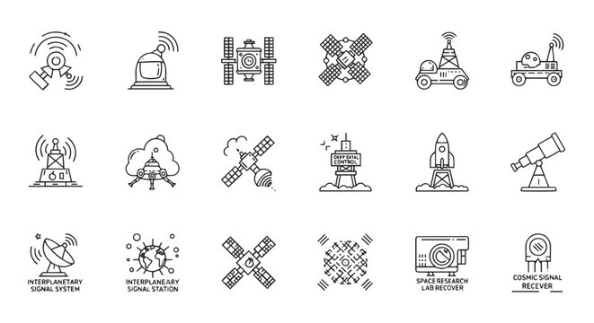 Space Exploration and Satellite Communication Technology Icon Set