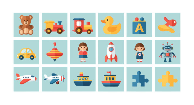 Colorful toy collection illustration