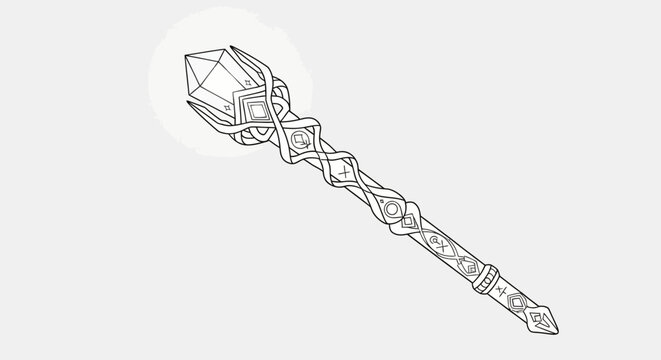 Intricate fantasy magic wand with geometric crystal design