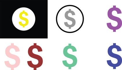 Fototapeta premium Dollar currency symbol vector set with colorful money icons financial signs and banking elements for business design