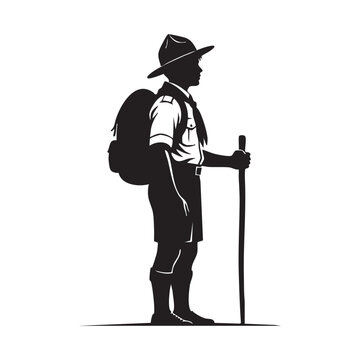 Hiker Silhouette with Backpack Outdoor Adventure Illustration