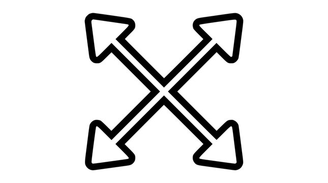Simple black vector graphic illustration of four outward arrows