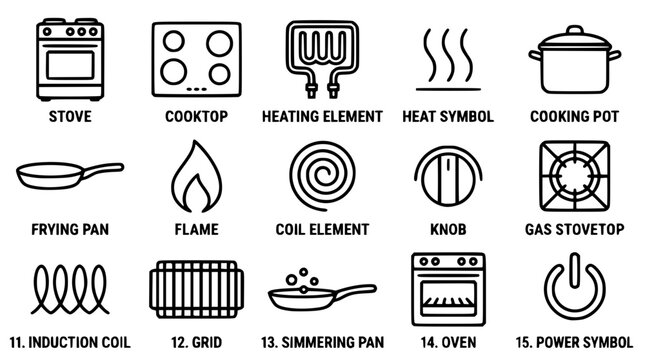 Set of black and white cooking equipment vector icons