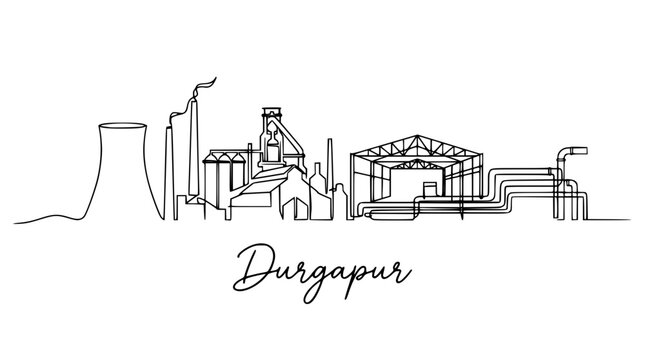 Continuous line drawing of the industrial city of Durgapur skyline