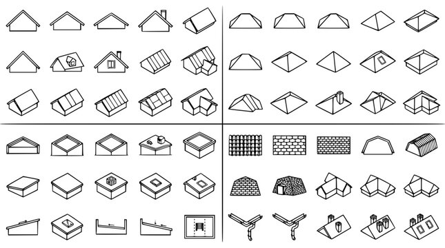 Set of diverse vector roof styles for architectural design projects