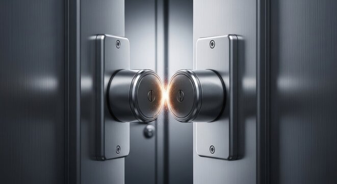 Two connected magnetic lock sensors on a door frame, showcasing advanced security technology