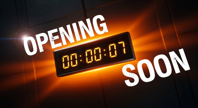 Opening soon countdown timer on digital display with coming soon countdown anticipation advertisement announcement impending new beginning