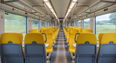 Fototapeta premium Empty Yellow Train Interior Cabin