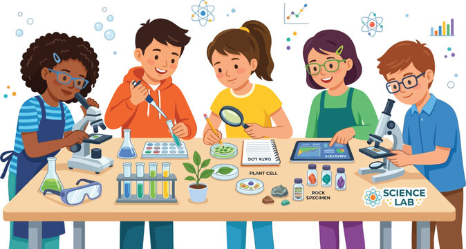 Children conducting science experiments together.