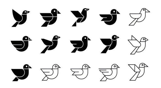 Geometric bird icons in various poses