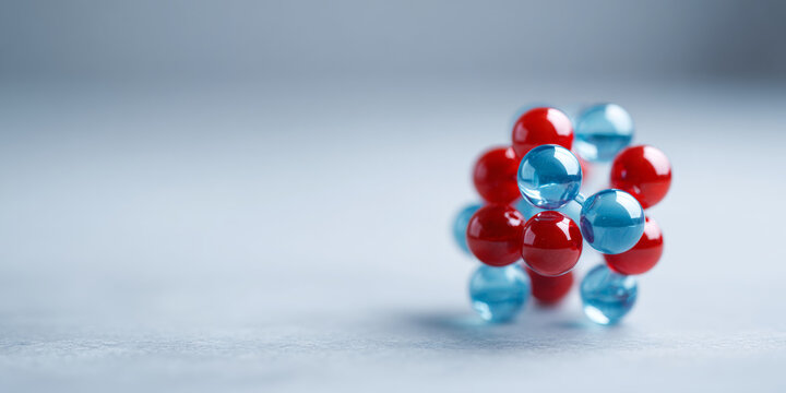 3D molecular model with red and blue spheres