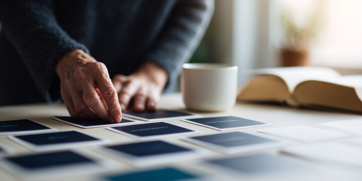 Senior person playing memory card game